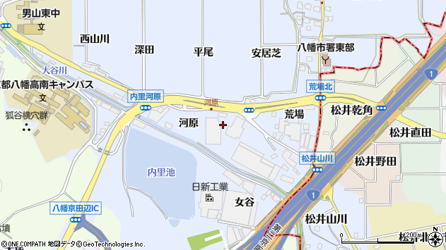 〒614-8233 京都府八幡市内里河原の地図