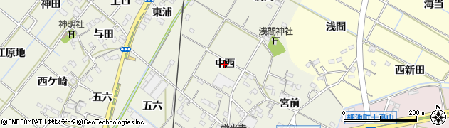 愛知県西尾市川口町（中西）周辺の地図