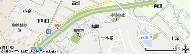 愛知県西尾市善明町（本郷）周辺の地図