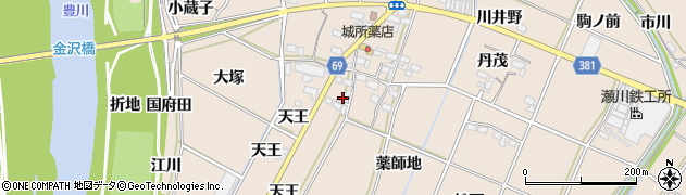愛知県豊川市金沢町（天王）周辺の地図