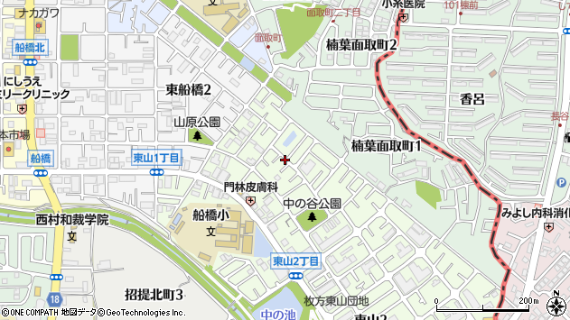 〒573-1114 大阪府枚方市東山の地図