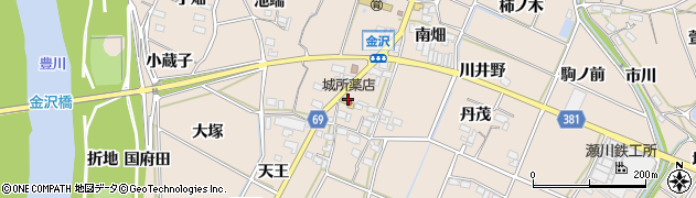愛知県豊川市金沢町丸海道周辺の地図