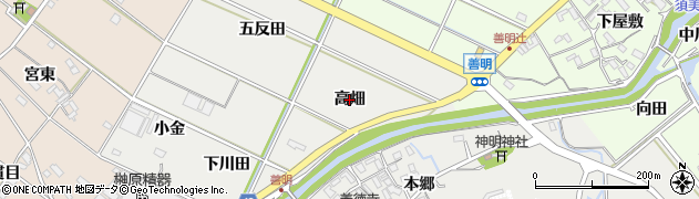 愛知県西尾市善明町（高畑）周辺の地図