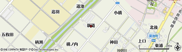 愛知県西尾市深池町（新道）周辺の地図