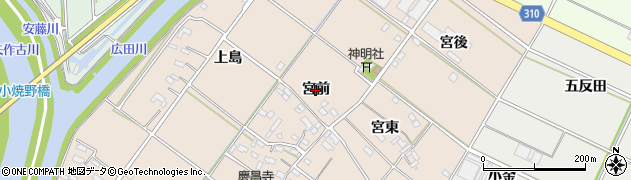 愛知県西尾市花蔵寺町（宮前）周辺の地図