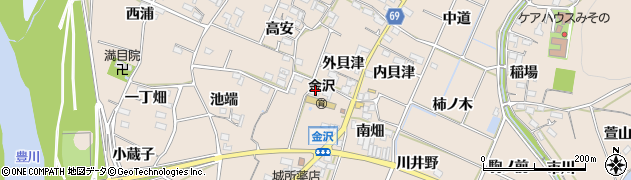 愛知県豊川市金沢町（金山）周辺の地図