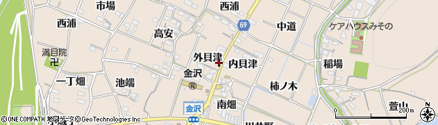愛知県豊川市金沢町外貝津周辺の地図