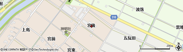 愛知県西尾市花蔵寺町宮後周辺の地図