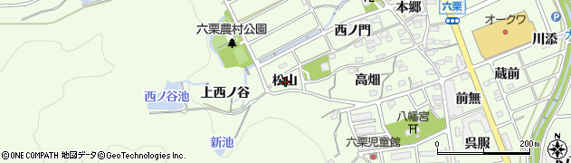 愛知県額田郡幸田町六栗松山周辺の地図