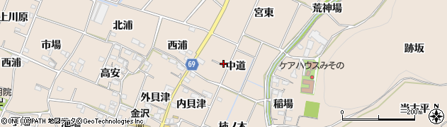 愛知県豊川市金沢町中道周辺の地図