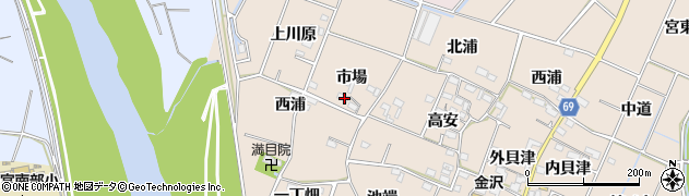 愛知県豊川市金沢町市場周辺の地図