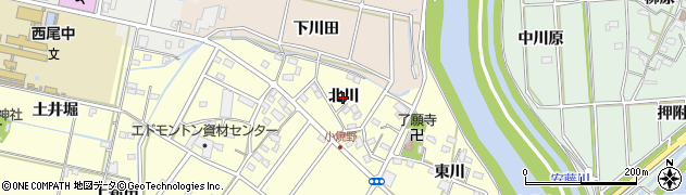 愛知県西尾市小焼野町（北川）周辺の地図