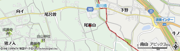 愛知県西尾市平原町（尾密山）周辺の地図