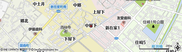 愛知県西尾市新在家町（中屋下）周辺の地図