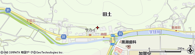 岡山県吉備中央町（加賀郡）田土周辺の地図