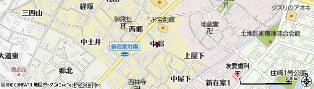 愛知県西尾市新在家町（中郷）周辺の地図