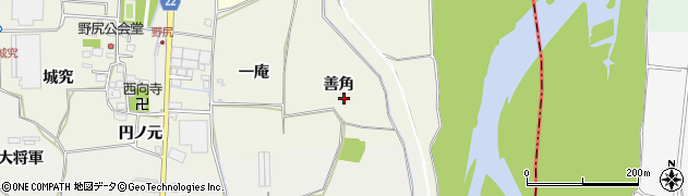 京都府八幡市野尻善角周辺の地図