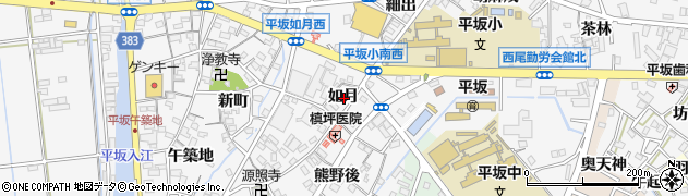 愛知県西尾市平坂町如月周辺の地図