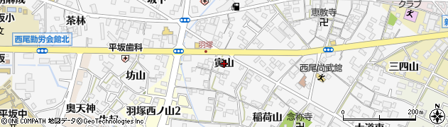愛知県西尾市羽塚町（寅山）周辺の地図
