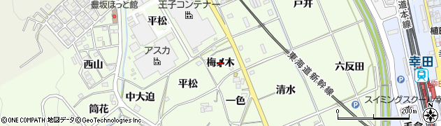 愛知県幸田町（額田郡）六栗（梅ノ木）周辺の地図