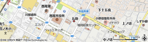 愛知県西尾市丁田町（五助）周辺の地図