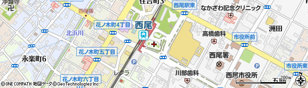 西尾駅東広場駐車場周辺の地図