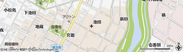 愛知県西尾市徳次町（池田）周辺の地図