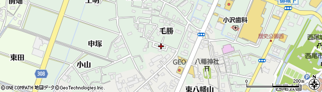 愛知県西尾市下町毛勝15周辺の地図