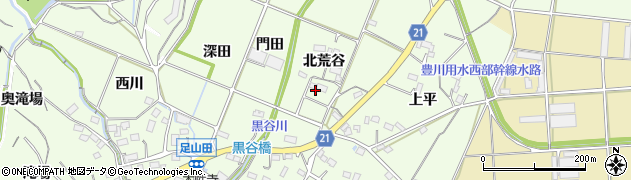 愛知県豊川市足山田町（北荒谷）周辺の地図