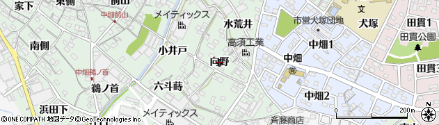 愛知県西尾市中畑町（向野）周辺の地図