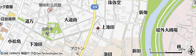 愛知県西尾市熊味町（上池田）周辺の地図