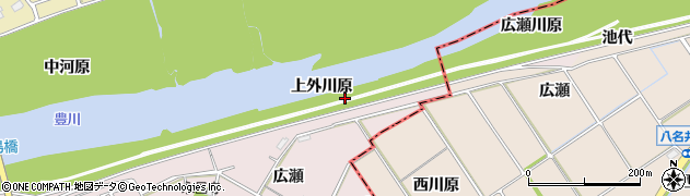 愛知県豊川市江島町（上外川原）周辺の地図