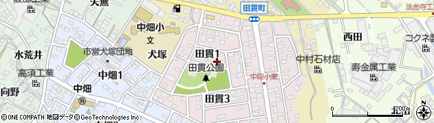 愛知県西尾市田貫1丁目周辺の地図