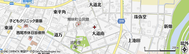 愛知県西尾市熊味町（大道南）周辺の地図