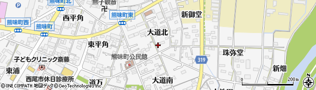 愛知県西尾市熊味町（大道北）周辺の地図