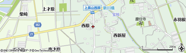 愛知県豊川市上長山町（西原）周辺の地図