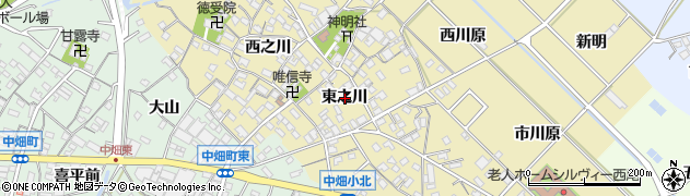 愛知県西尾市田貫町東之川周辺の地図