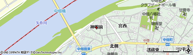 愛知県西尾市中畑町（神明前）周辺の地図