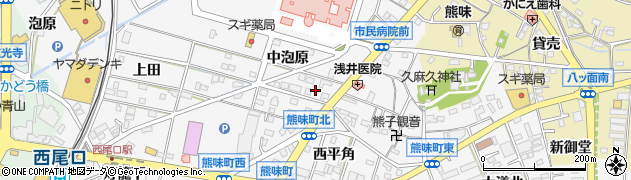 愛知県西尾市熊味町中泡原66周辺の地図