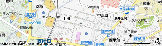 愛知県西尾市熊味町中泡原72周辺の地図