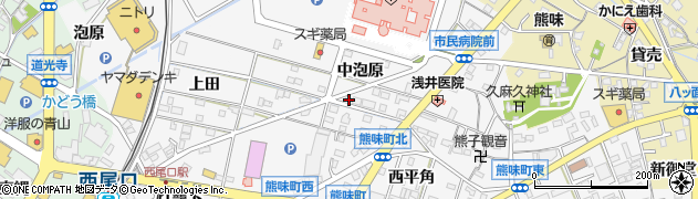 愛知県西尾市熊味町中泡原63周辺の地図
