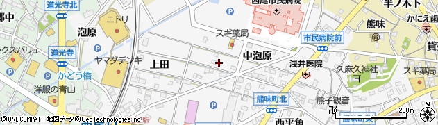 愛知県西尾市熊味町中泡原57周辺の地図