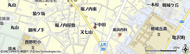 愛知県西尾市上町（下中田）周辺の地図