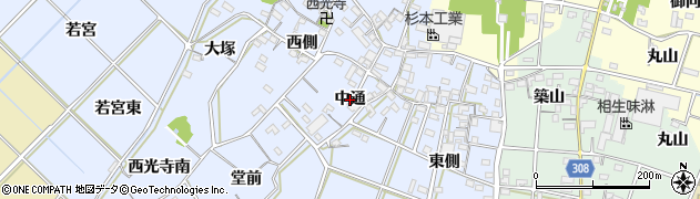 愛知県西尾市小間町（中通）周辺の地図