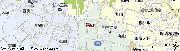 愛知県西尾市下町築山周辺の地図