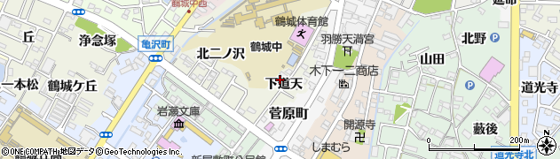 愛知県西尾市鶴城町（下道天）周辺の地図