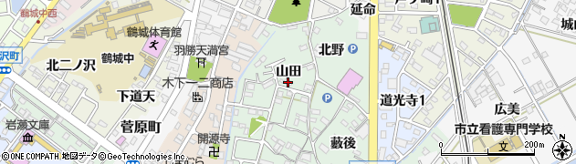 愛知県西尾市道光寺町山田周辺の地図
