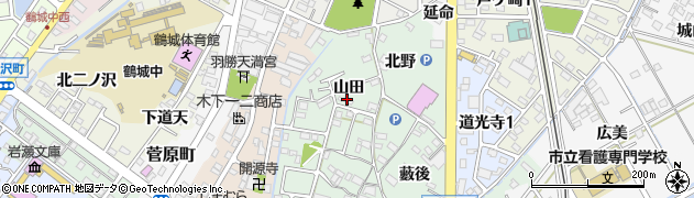 愛知県西尾市道光寺町（山田）周辺の地図