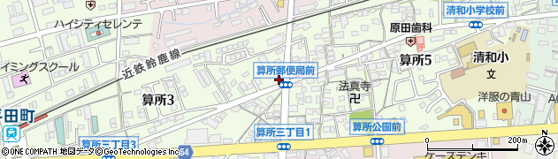 鈴鹿算所郵便局周辺の地図