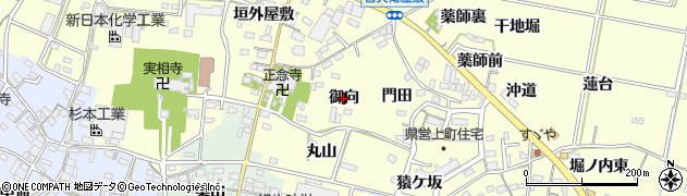 愛知県西尾市上町（御向）周辺の地図